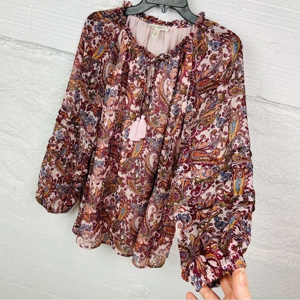 JESSICA SIMPSON MATERNITY pink tassel paisley peasant boho blouse size small - Picture 10 of 15